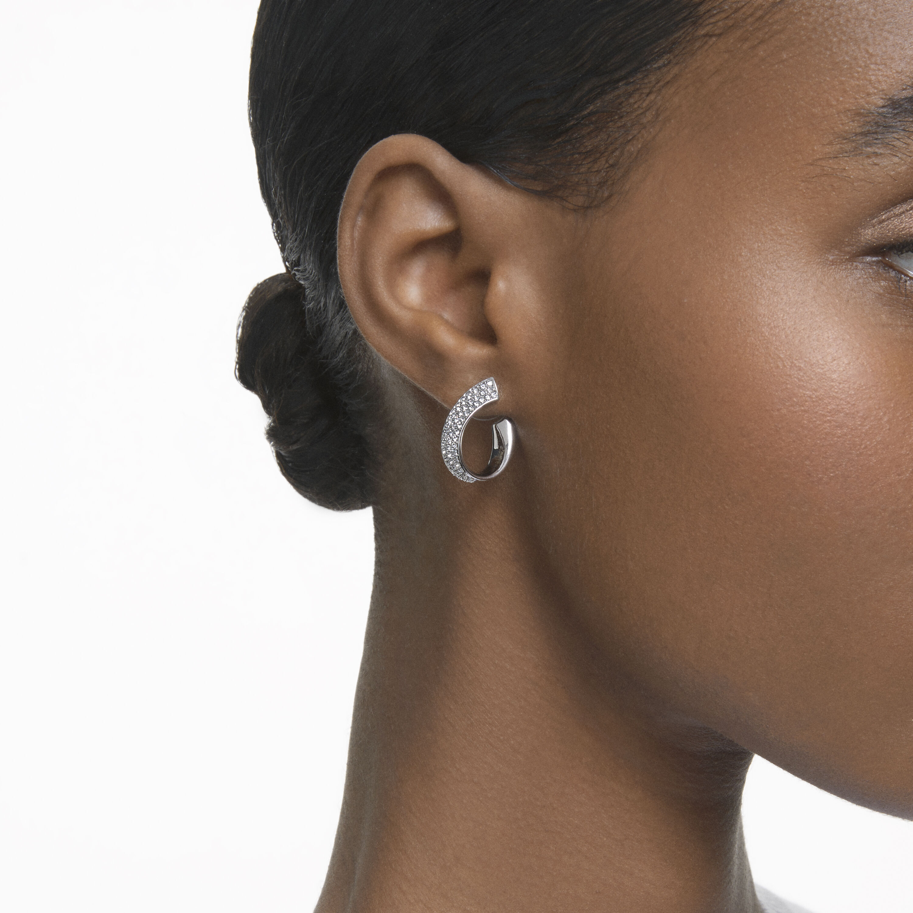 Buy Swarovski Exist hoop earrings Small White Rhodium plated