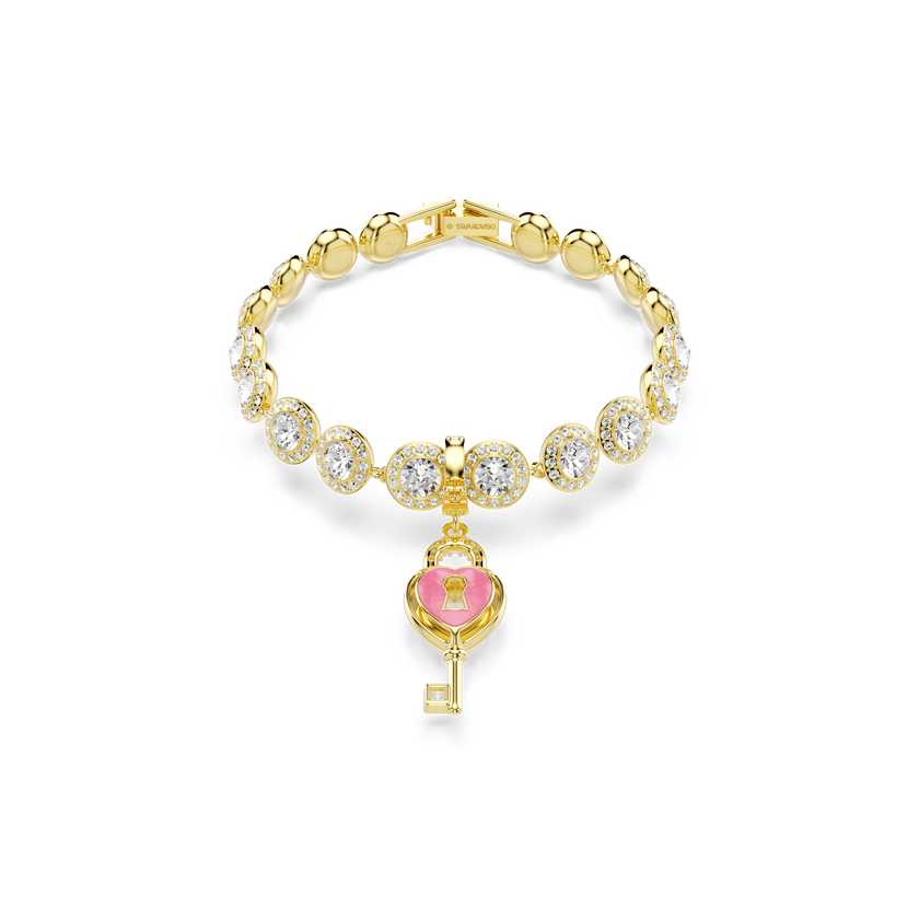 swarovski idyllia charm  mixed cuts  heart with key  white  gold tone plated