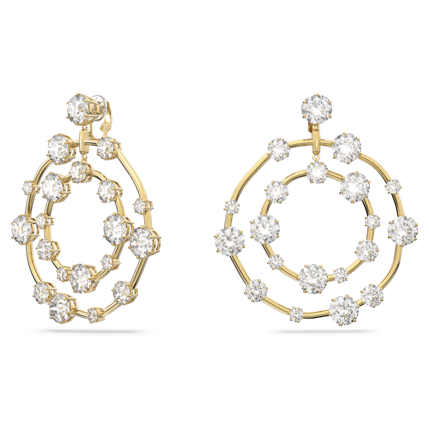 swarovski constella clip earrings  mixed round cuts  white  gold tone plated