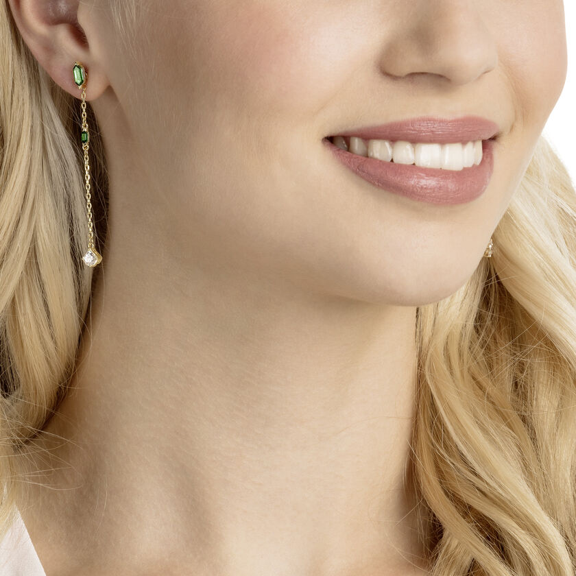 Oz Pierced Earrings, White, Gold tone plated