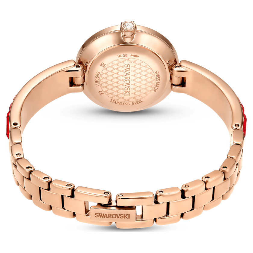 swarovski matrix bangle watch  swiss made  crystal bracelet  red  rose gold tone finish