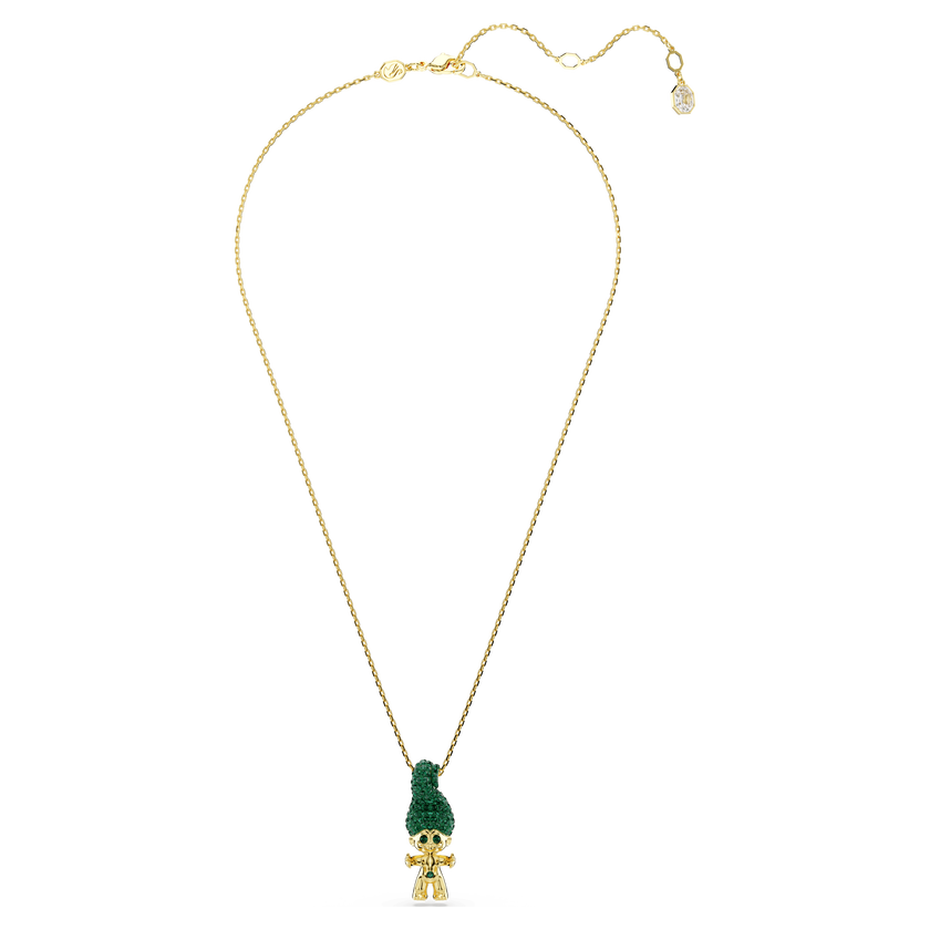 swarovski good luck trolls pendant  troll  green  gold tone plated