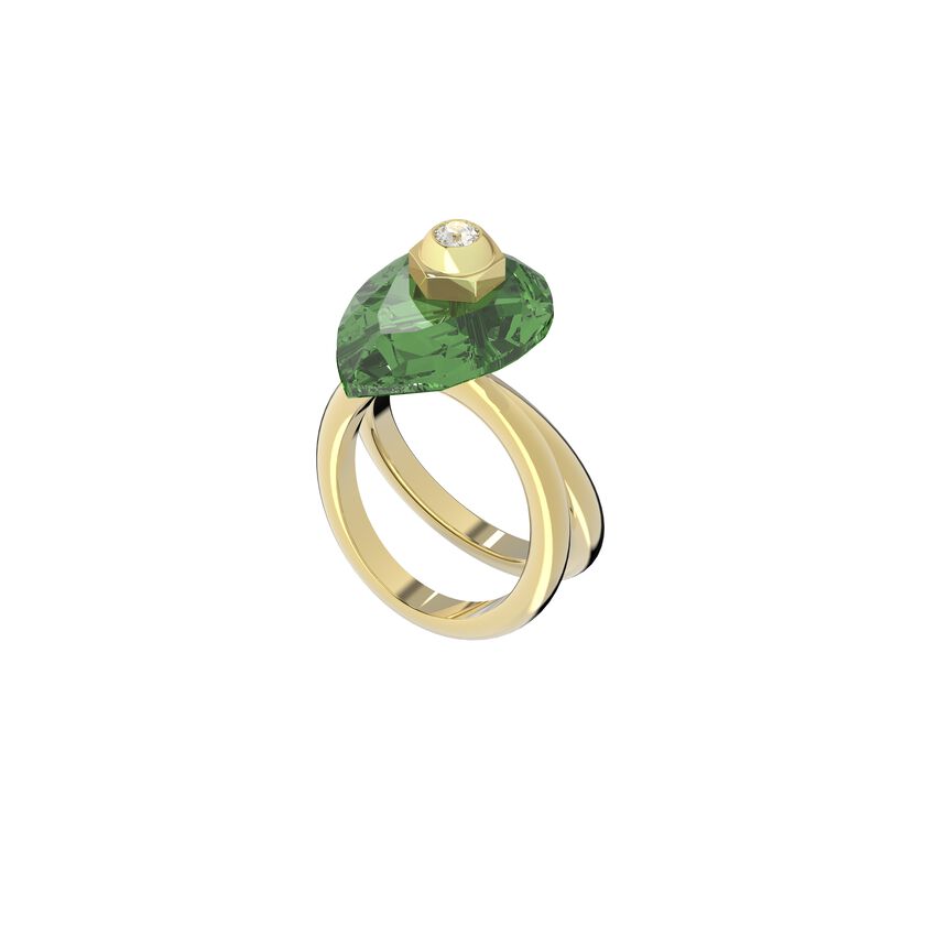 Numina ring, Pear cut crystal, Green, Gold-tone plated