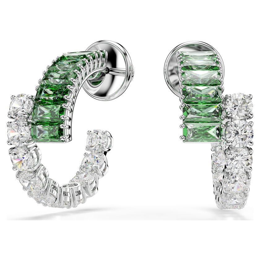swarovski matrix hoop earrings  mixed cuts  green  rhodium plated
