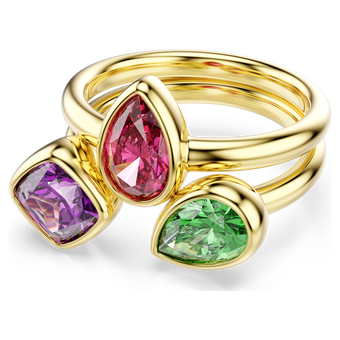 swarovski imber cocktail ring  set  2   mixed cuts  multicolored  18k gold finish