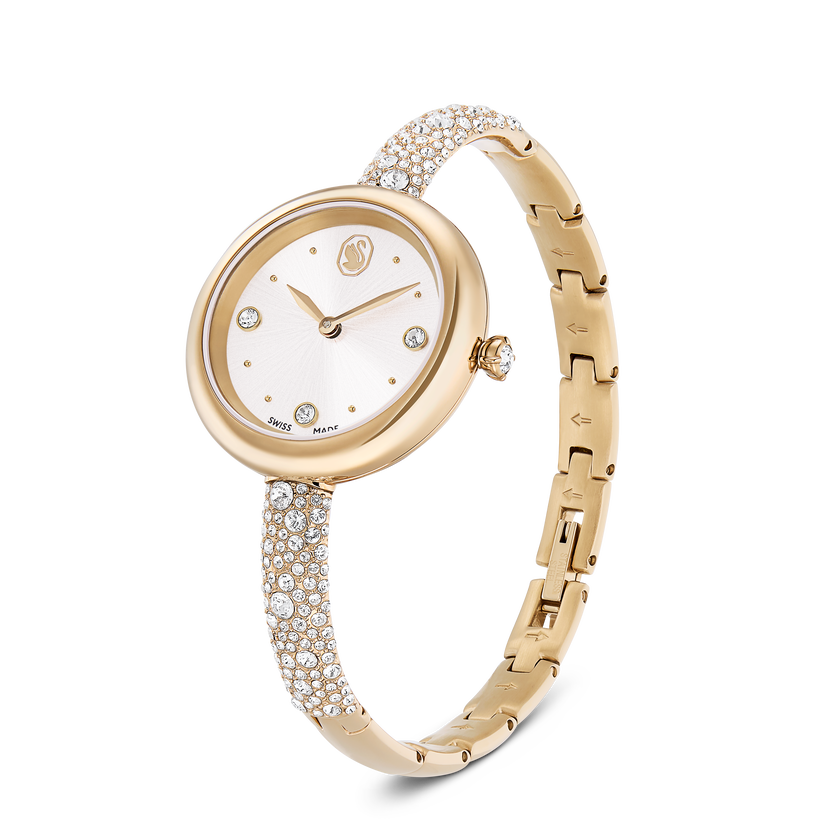 swarovski sublima bangle watch  swiss made  metal bracelet  gold tone  champagne gold tone finish