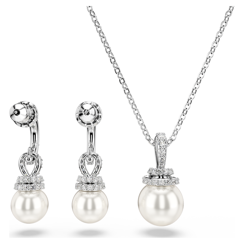 swarovski originally set  pav   crystal pearl  white  rhodium plated
