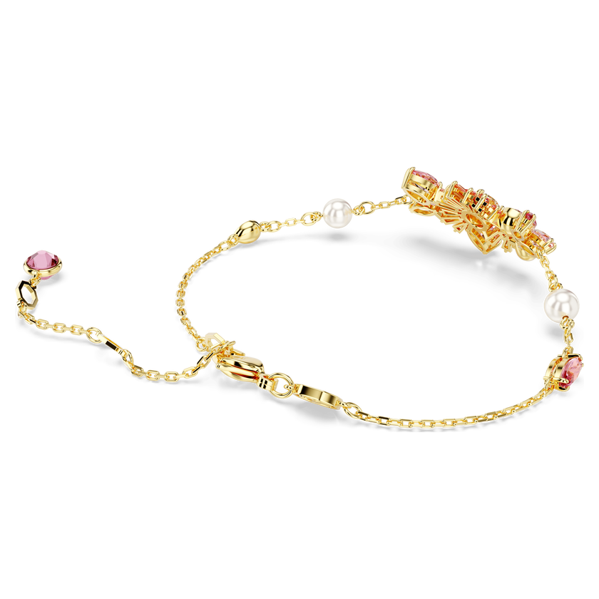 swarovski gema bracelet  mixed cuts  flower  pink  gold tone plated