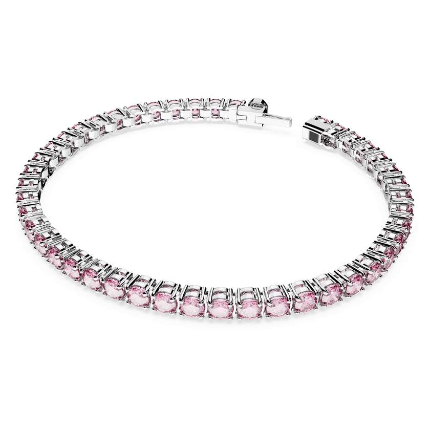 swarovski matrix tennis bracelet  round cut  pink  rhodium plated