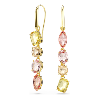 swarovski gema drop earrings  asymmetrical design  mixed cuts  pink  gold tone plated