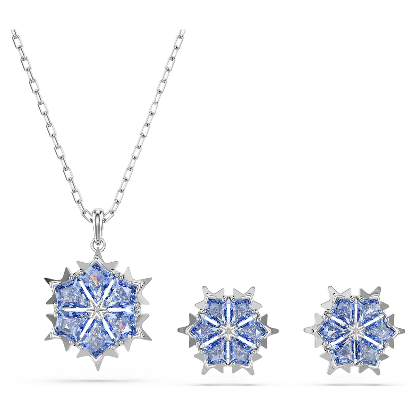 swarovski magic set  snowflake  blue  rhodium plated