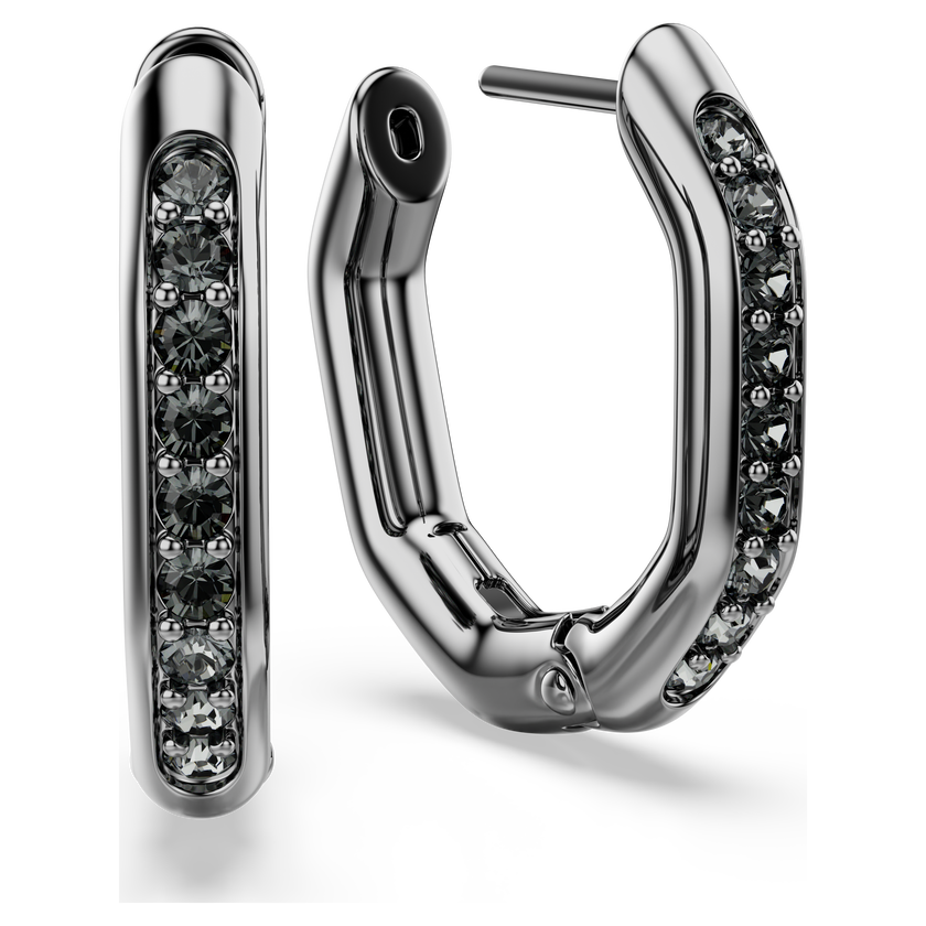 swarovski dextera hoop earrings  octagon shape  round cut  white  ruthenium plated