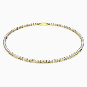 Tennis Deluxe necklace, Round cut, White, Gold-tone plated
