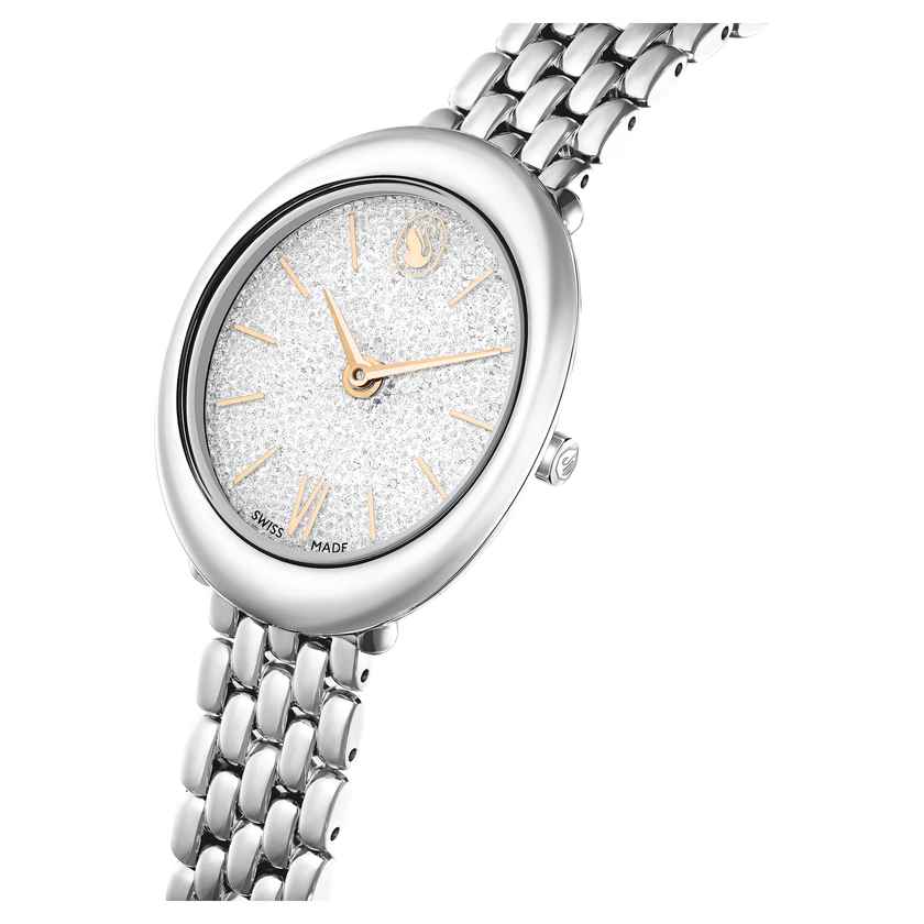 swarovski imber oval watch  swiss made  metal bracelet  silver tone  stainless steel
