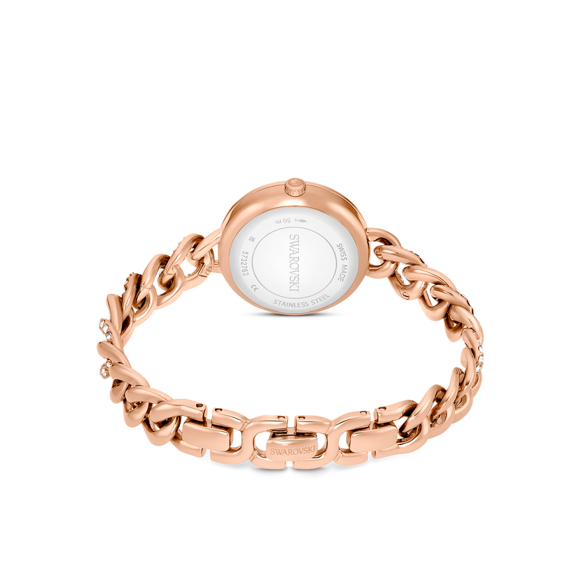 swarovski cocktail round watch  metal bracelet  gold tone  rose gold tone finish