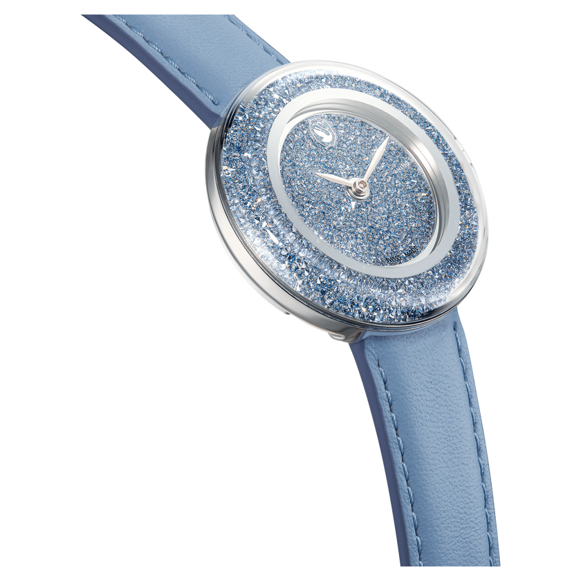 swarovski crystalline lustre watch  swiss made  leather strap  blue  stainless steel