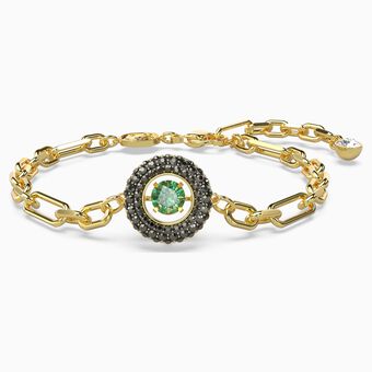 Swarovski Sparkling Dance bracelet, Green, Gold-tone plated