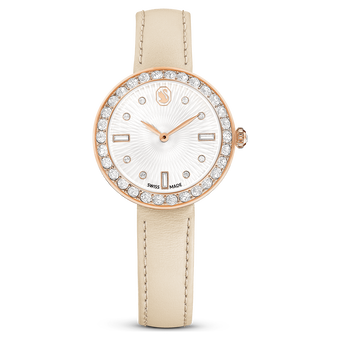swarovski certa watch swiss made leather strap pink rose gold tone finish
