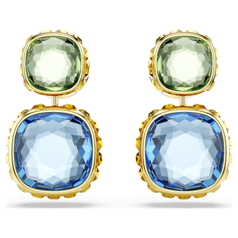 swarovski chroma drop earrings cushion cut multicolored gold tone plated
