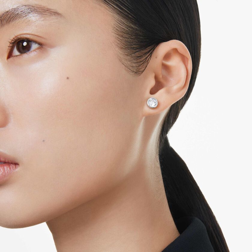 swarovski imber stud earrings  round cut  white  rhodium plated