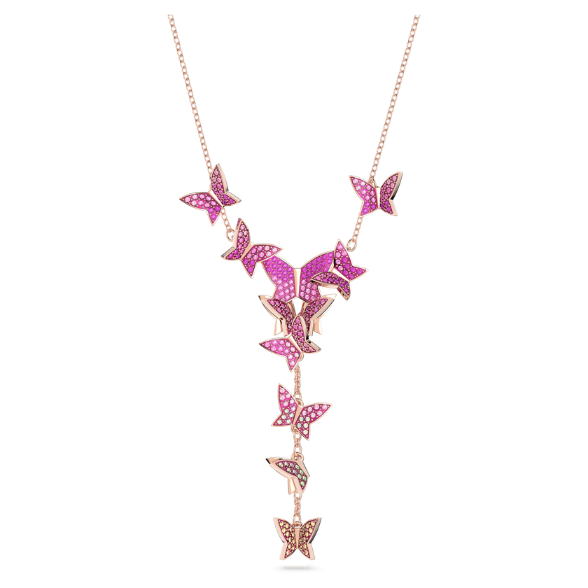 Lilia Y necklace, Butterfly, Pink, Rose gold-tone plated