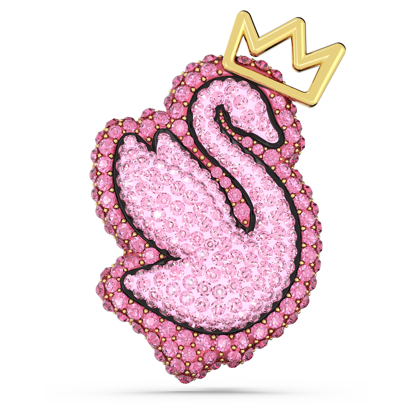 swarovski pop swan brooch  swan  pink  gold tone plated