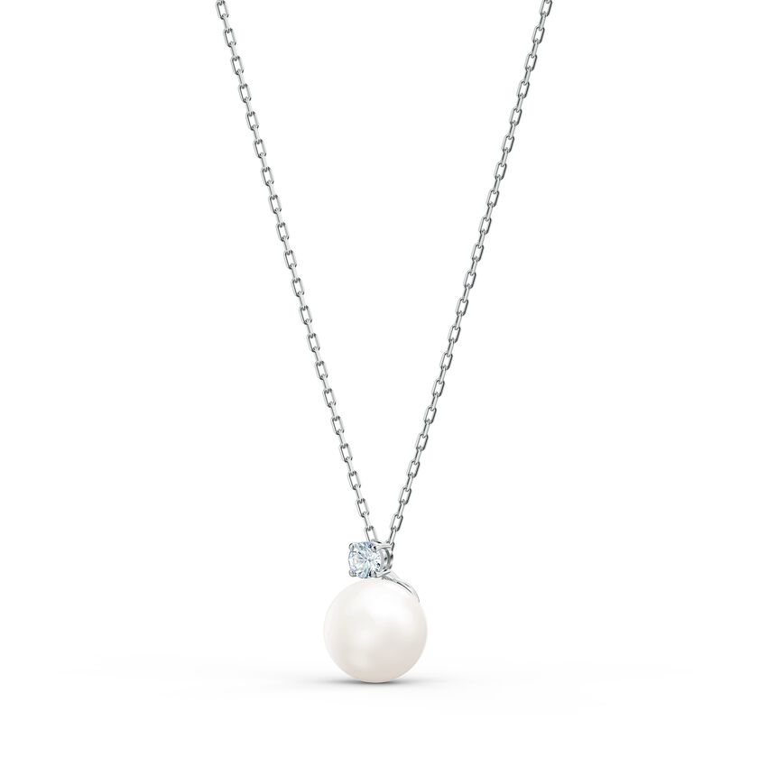 Treasure Pearl Necklace, White, Rhodium plated