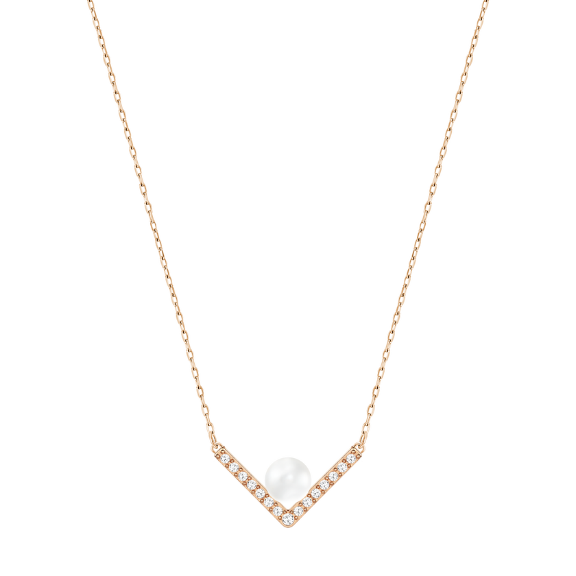 Edify Necklace, Small, White, Rose gold tone plated