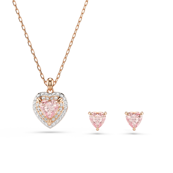 swarovski one set  heart cut  pav   heart  pink  18k rose gold finish