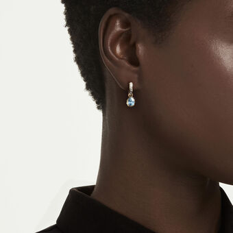 swarovski chroma drop earrings  pear cut  blue  18k gold finish