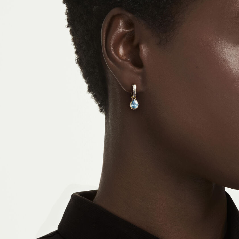 swarovski chroma drop earrings  pear cut  blue  18k gold finish