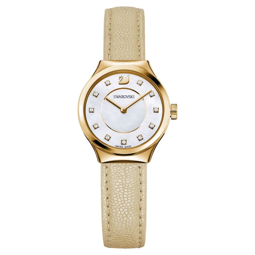Dreamy Watch, Leather strap, Yellow, Gold-tone PVD