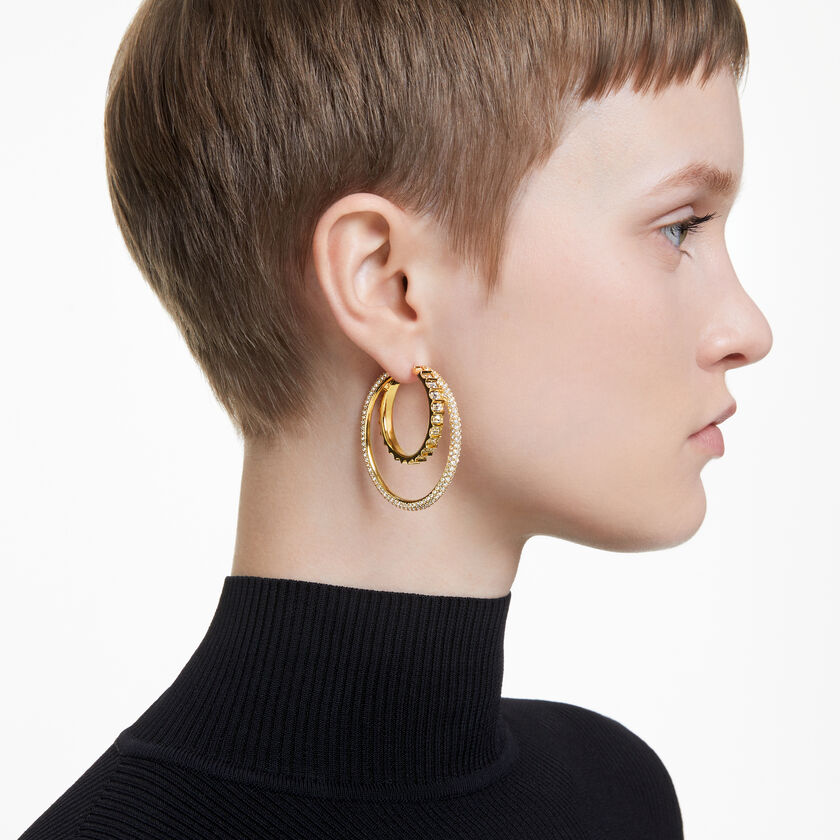 Rota hoop earrings, Mixed cuts, White, Gold-tone plated