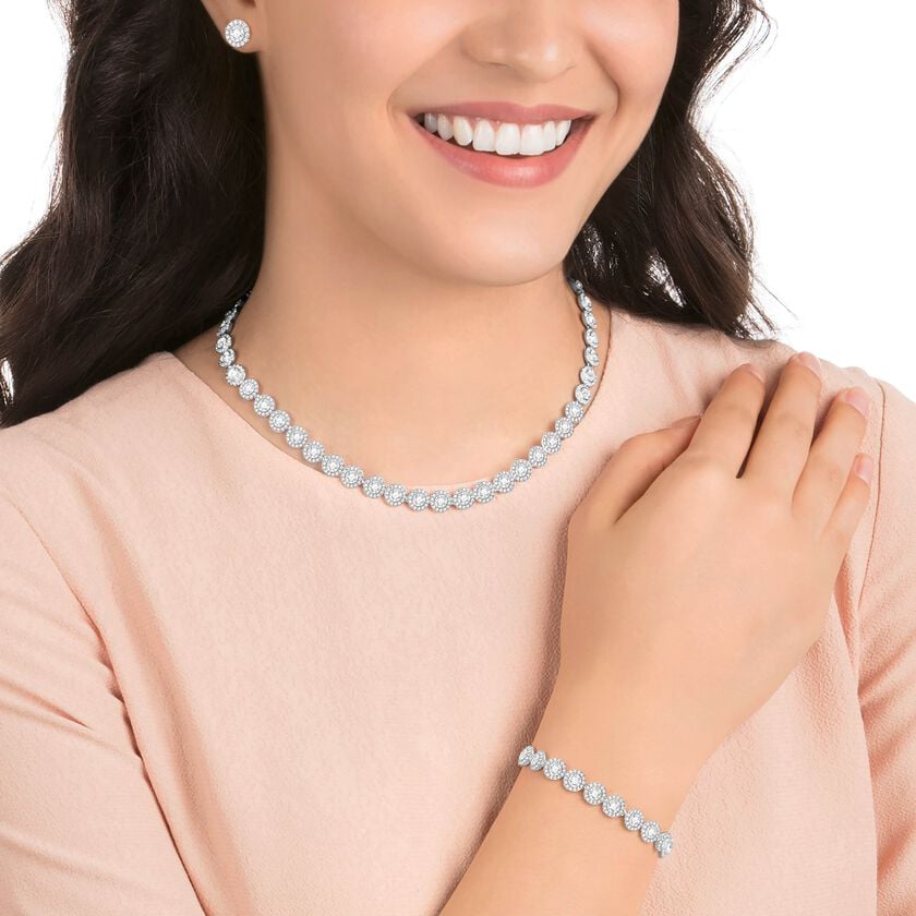 swarovski una angelic set  round cut  white  rhodium plated