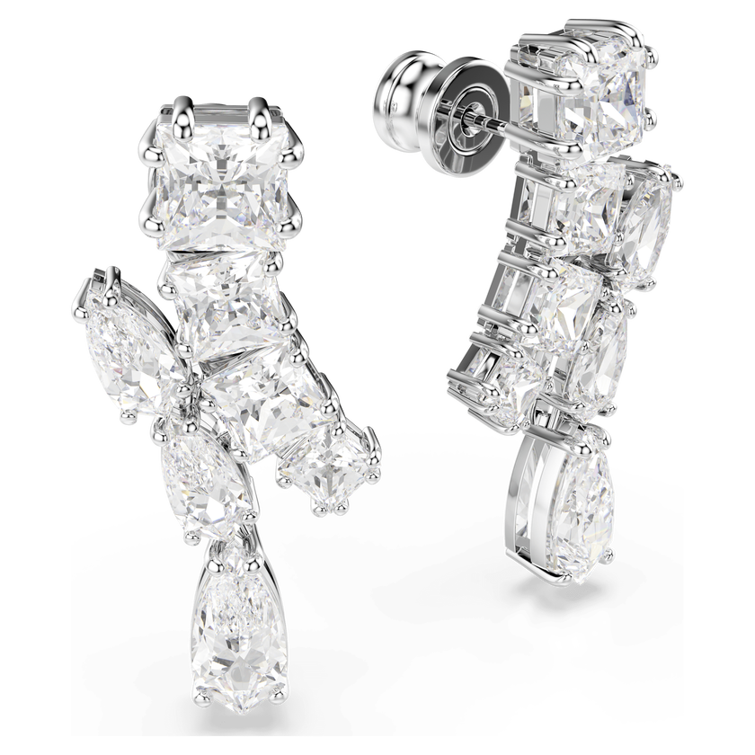 swarovski matrix drop earrings  mixed cuts  white  rhodium plated