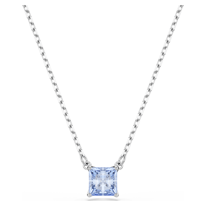 swarovski matrix pendant  square cut  blue  rhodium plated