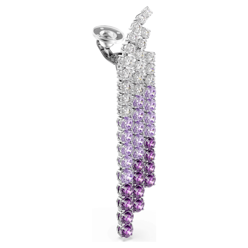 swarovski matrix clip earrings  color gradient  round cuts  purple  rhodium plated