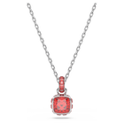 Birthstone pendant, Square cut, July, Red, Rhodium plated