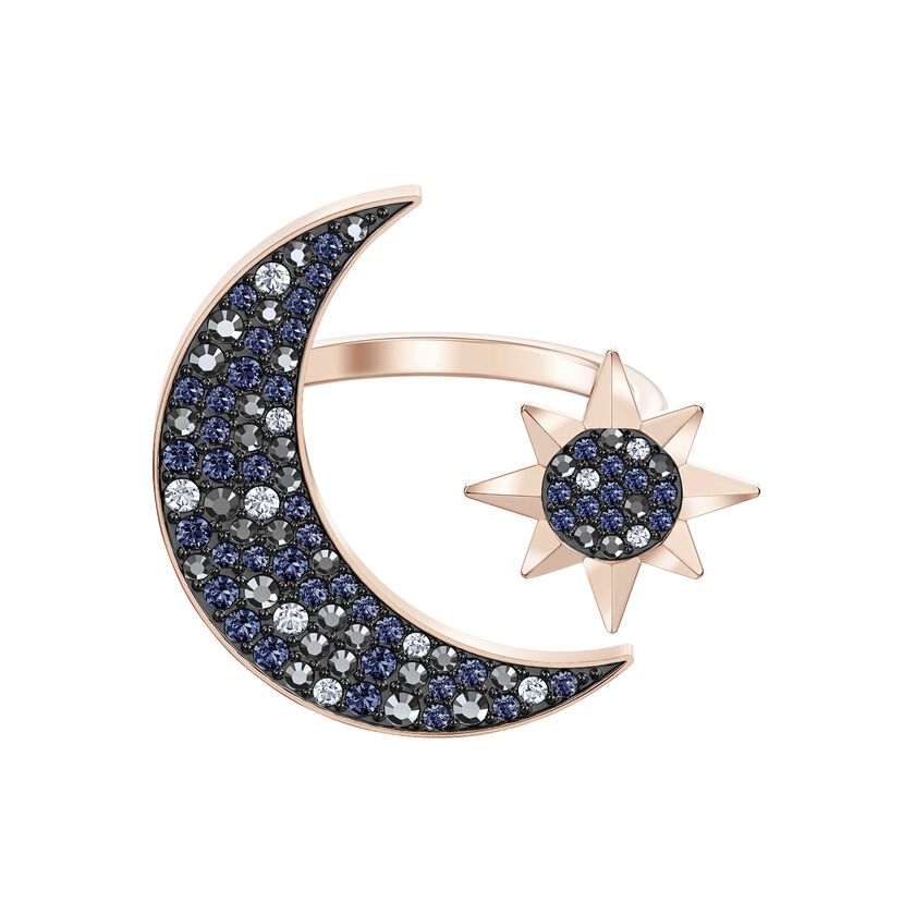 Swarovski Symbolic Moon Ring, Multi-colored, Rose-gold tone plated