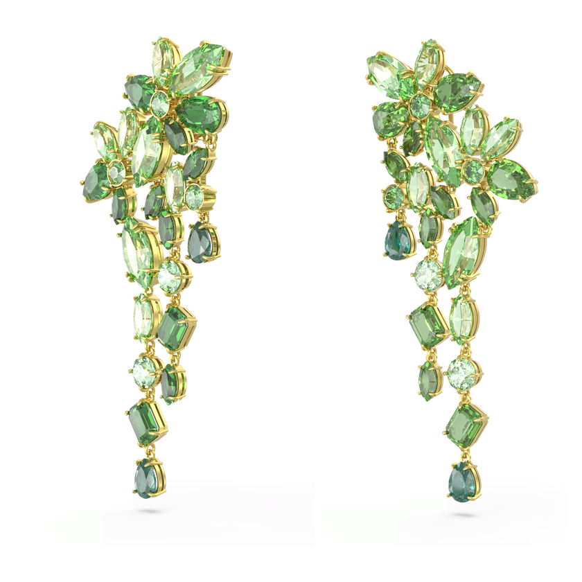 swarovski gema drop earrings  mixed cuts  green  gold tone plated