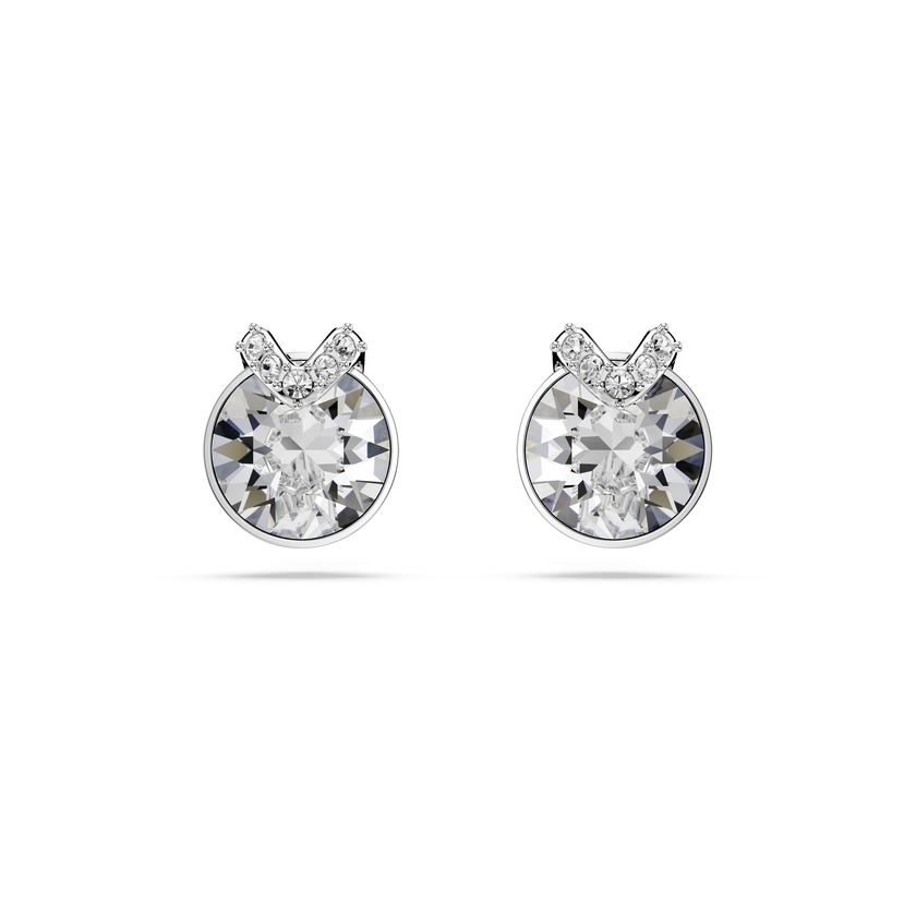 swarovski bella stud earrings  round cut  pav   white  rhodium plated