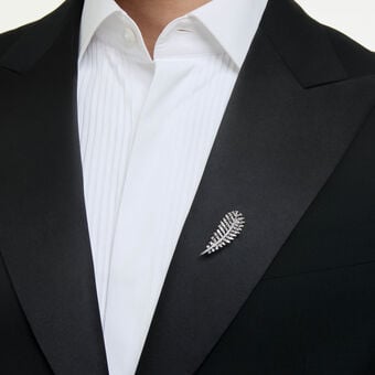 swarovski vienna brooch  mixed cuts  feather  white  rhodium plated