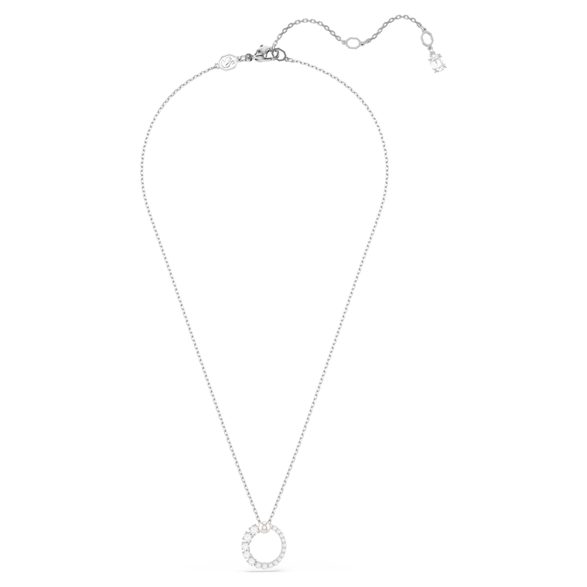 swarovski matrix pendant  crystal pearl  round cut  white  rhodium plated