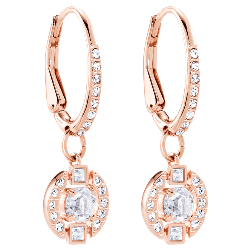 swarovski sparkling dance drop earrings  round cut  white  rose gold tone plated