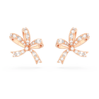 Volta stud earrings, Bow, Small, White, Rose gold-tone plated