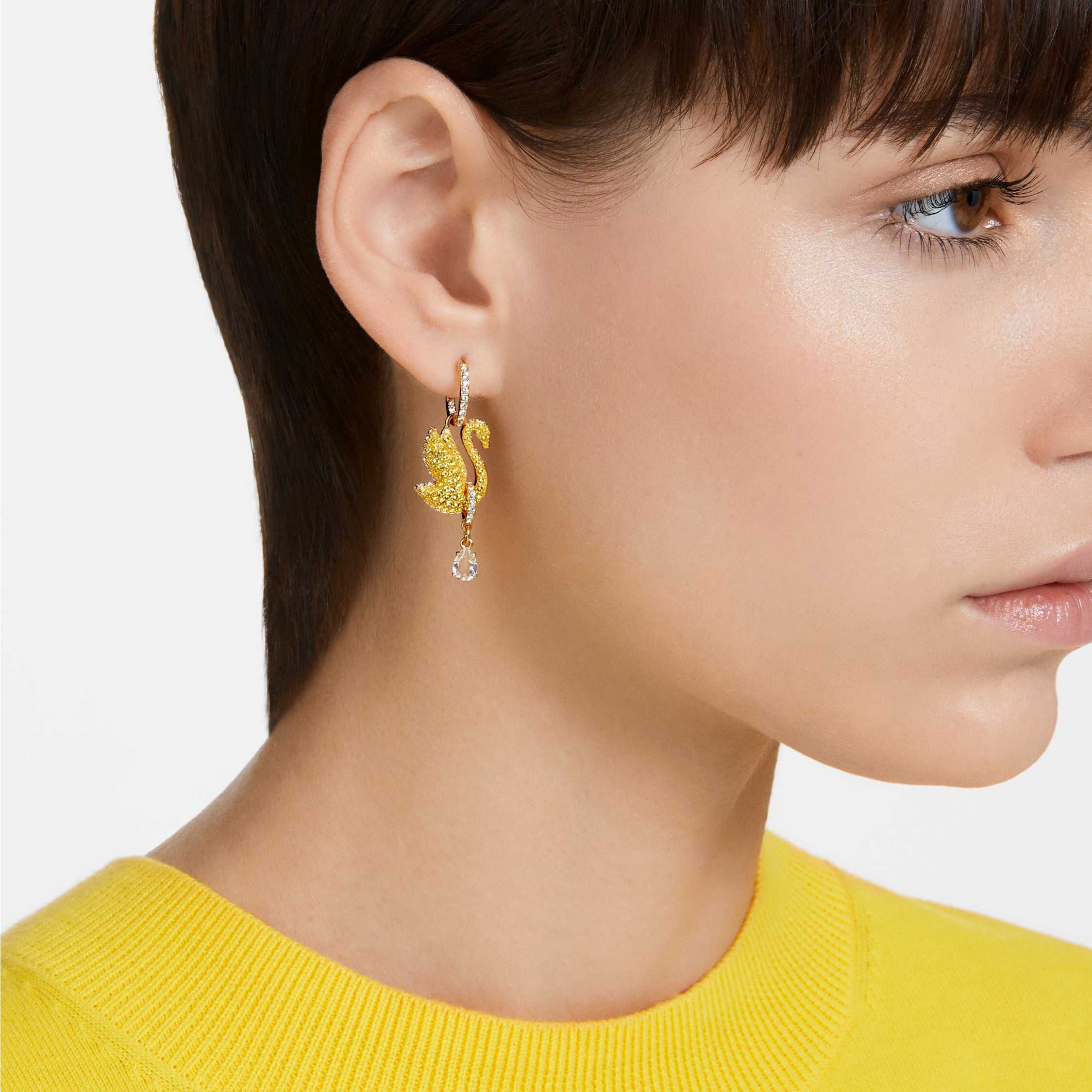 Buy Swarovski Swarovski Iconic Swan drop earrings Swan Yellow Gold tone plated