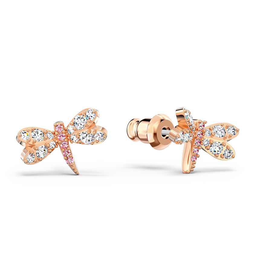 Eternal Flower Dragonfly Set, Pink, Rose-gold tone plated