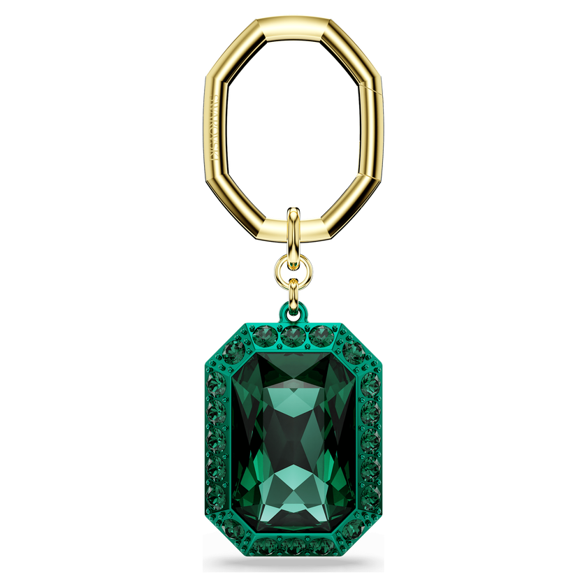 swarovski key ring  octagon cut  green  mixed metal finish