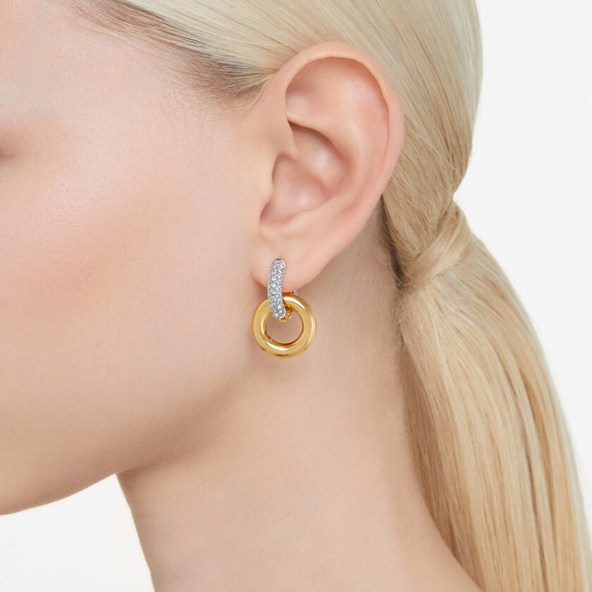 swarovski dextera hoop earrings  interlocking loop  white  gold tone plated