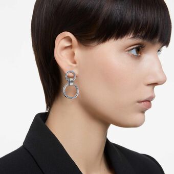 swarovski hollow hoop earrings  blue  rhodium plated